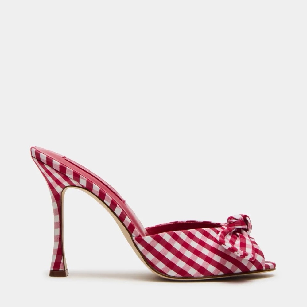 Steve Madden DAPPER red gingham mule high heels, women’s size 6